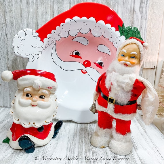 Vintage Santa Claus Face Candy Bowl 14” Plastic Ullman Christmas Decor Party Serving Large