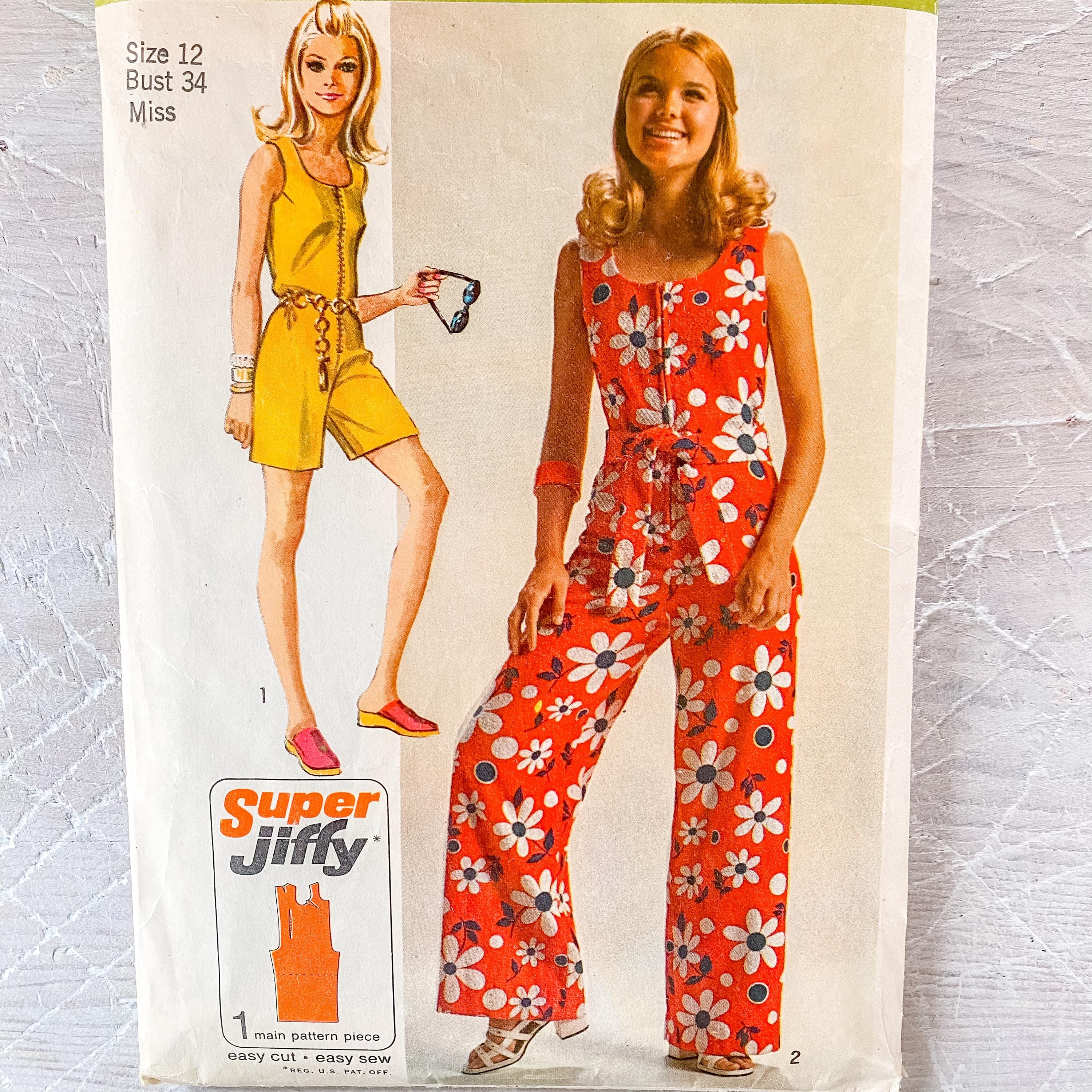 Vintage Sewing Pattern 1970 Sleeveless Jumpsuit Simplicity 8787 Super Jiffy Easy Pattern Complete
