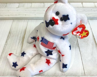 Vintage 1998 Glory Independence Beanie Babies Teddy Bear Stars & Flag Retired