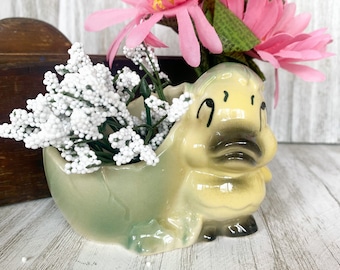 Vintage Shawnee Pottery Baby Duck Cracked Egg Planter Ceramic Easter Midcentury