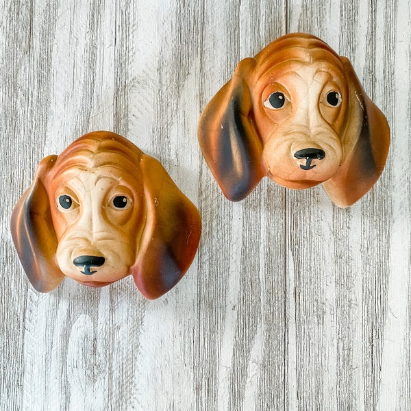 Vintage Chalkware 1961 Miller Studio Set Basset Hounds Beagles Dog Face
