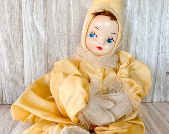 Midcentury ConeHead Doll Handmade Vintage Doll Yellow & Lace