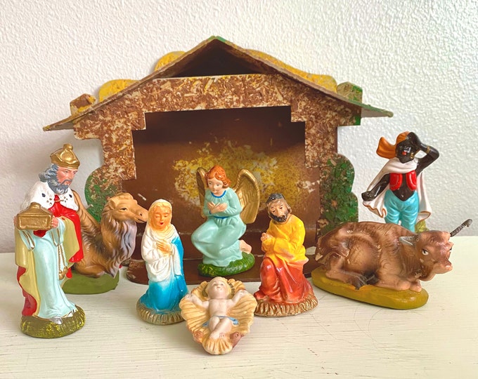 Vintage Nativity Set Japan Nippon Yoko Boeki Co 9 Piece With Creche