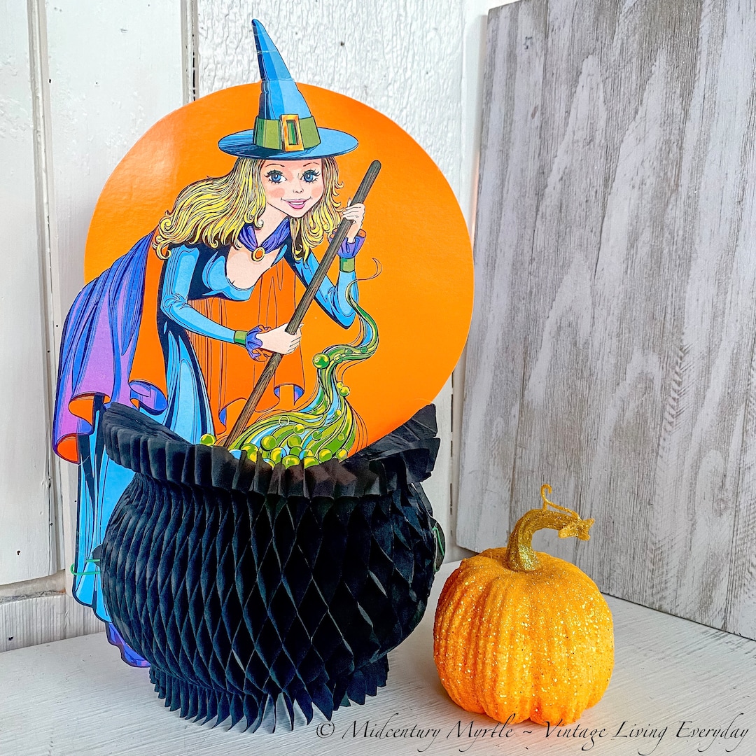 Vintage Beistle Halloween Pretty Witch With Magical Bubbling Cauldron ...
