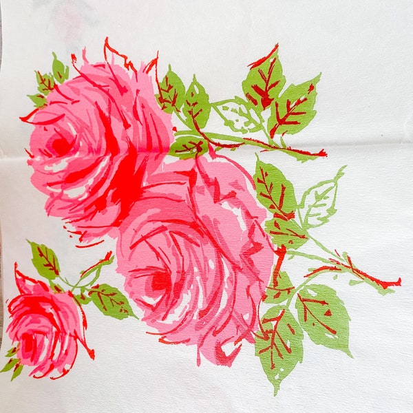 Pink Roses Vintage Tablecloth Etsy