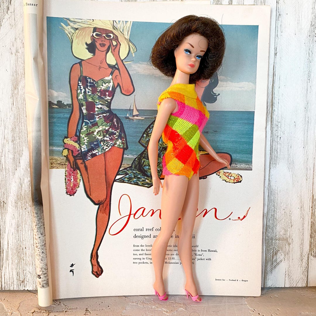 Vintage Barbie 1969 Original Swimsuit TNT Marlo Flip Knit Color Block ...