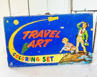 Vintage Atomic MCM Travel Art Coloring Paint Set Hassenfeld Toys No 1220 Space Age