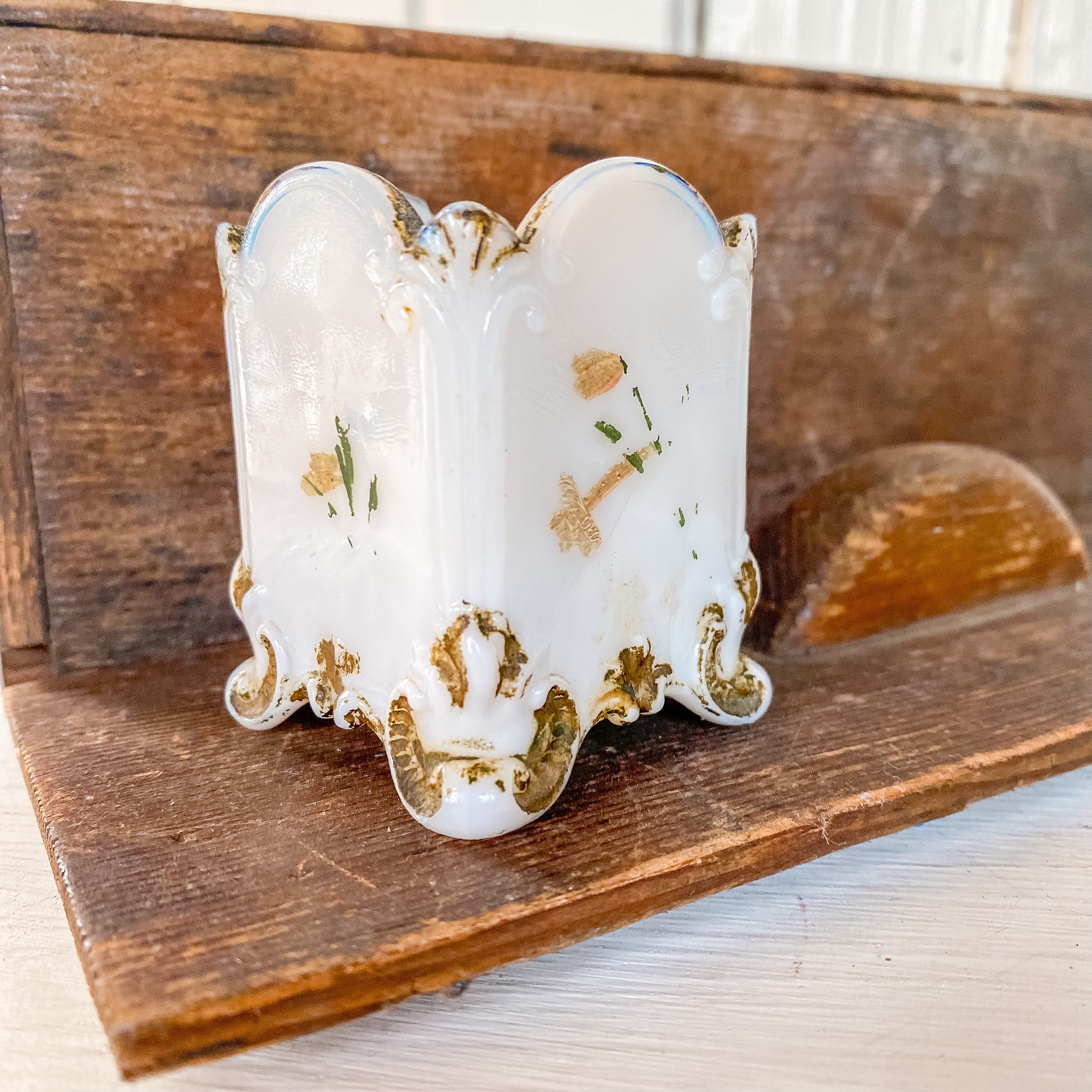 Victorian Toothpick Antique Victorian Era Milk Glass Toothpick or Pen Holder Footed Gold ...