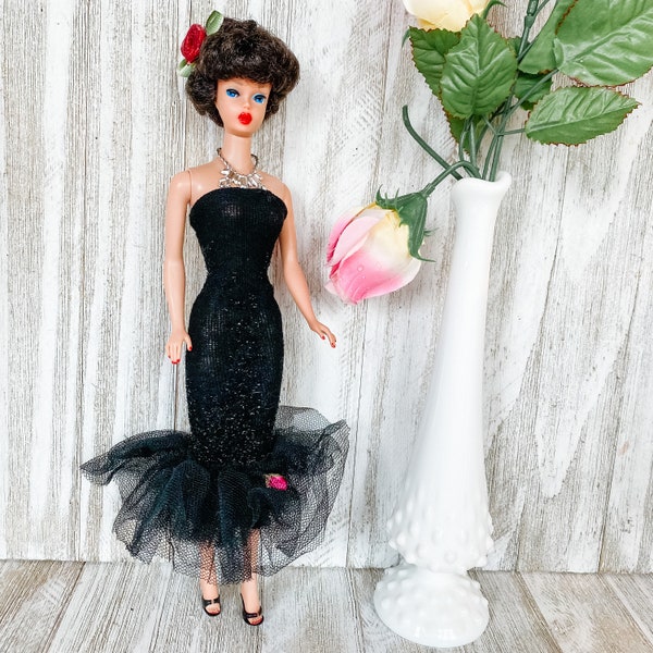 Vintage Barbie 1960 Solo in the Spotlight 982 Black Glitter Dress with Shoes Necklace Mattel NO DOLL