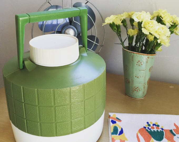 Vintage Water Jug Cooler Olive Green Checkered Square Etsy