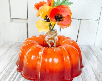 Vintage Orange Ombré Bundt Cake Forma Aluminiowa Rurka Ryflowana Pieczenie Midcentury Dekoracja Jesienna Zbiory Jesienne