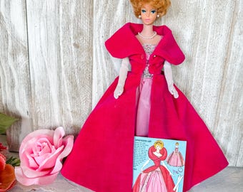 Vintage Barbie 1963 Sophisticated Lady 993 Near Complete with Necklace Pink Satin Gown Rose Velvet Cape Gloves Mattel NO DOLL