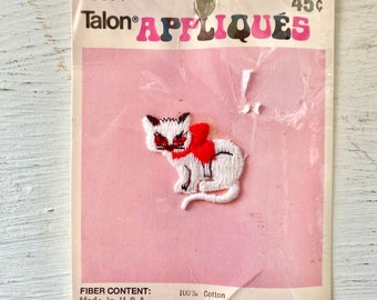 Vintage Applique Mod Cat Pink Black White Red Unopened Talon 1973 Sewing Crafts