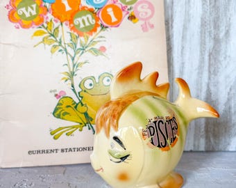 Vintage Lefton Ceramic Fish Piggy Bank Rare Anthropomorphic Midcentury Kitsch Pisces