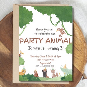 Party Animal Invitation | Kid&#39;s Birthday Invitation | Party Animal Birthday | Digital Invitation | Editable Invitation