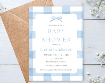Invitación editable para baby shower / Invitación impresa o digital / Invitación azul para baby shower / Baby Shower de niño