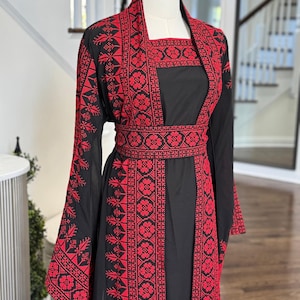 3 Pcs Palestinian Embroidered Tatreez Open Abaya Thobe