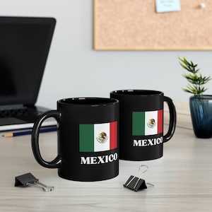 Mexican flag coffee 11oz Black Mug, double sides printed, Mexico, coffee mug, gift