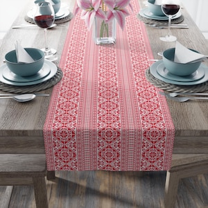 Palestinian Tatreez Table Runner (Cotton, Poly), henna table decorations runner, red Tatreez, henna decor, table decorations