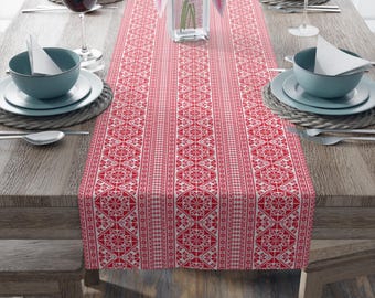 Palestinian Tatreez Table Runner (Cotton, Poly), henna table decorations runner, red Tatreez, henna decor, table decorations