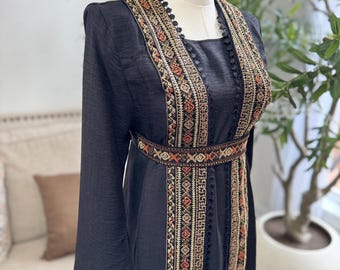 3 piezas de abaya abierta tradicional palestina bordada tatreez Thobe