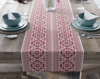 Palestinian printed tatreez Table Runner (Cotton, Poly) dinning table decor, Palestine decor, falahi tatreez , henna decoration, Arab