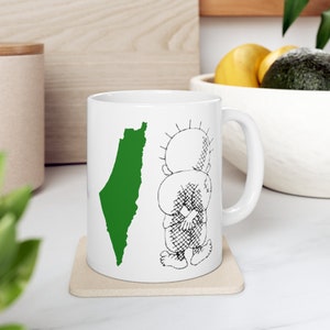 Handala Palestinian idol character coffee Ceramic Mug 11oz, hanthala, Ali Al naji, palestine, Palestinian, gift , green palestine map