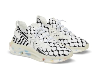 Printed Palestinian kufiya Two-Tone Modern Sneaker Mesh Sneakers | White Green Black Athletic Shoes