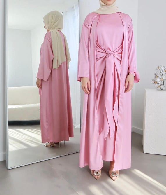 Abaya Modest Dress Silk Long Kimono Abaya Tie-Wrap Skirt , Modest wear Islamic outfit Abaya Modest Dress Silk Long Kimono Abaya Tie-Wrap Skirt , Modest wear Islamic outfit