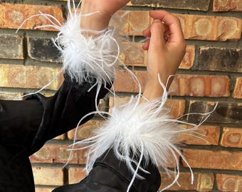 Feather Fur Cuffs Set Of 2 , dress accessories , fashion