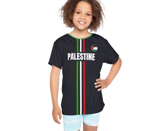 Palestine flag Kids Sports Jersey (AOP), gift for son, Palestinian gym sport soccer tshirt support Palestine resistance match shirt