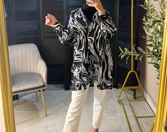 Blouse Satin Long Sleeve Button Up Tunic shirt
