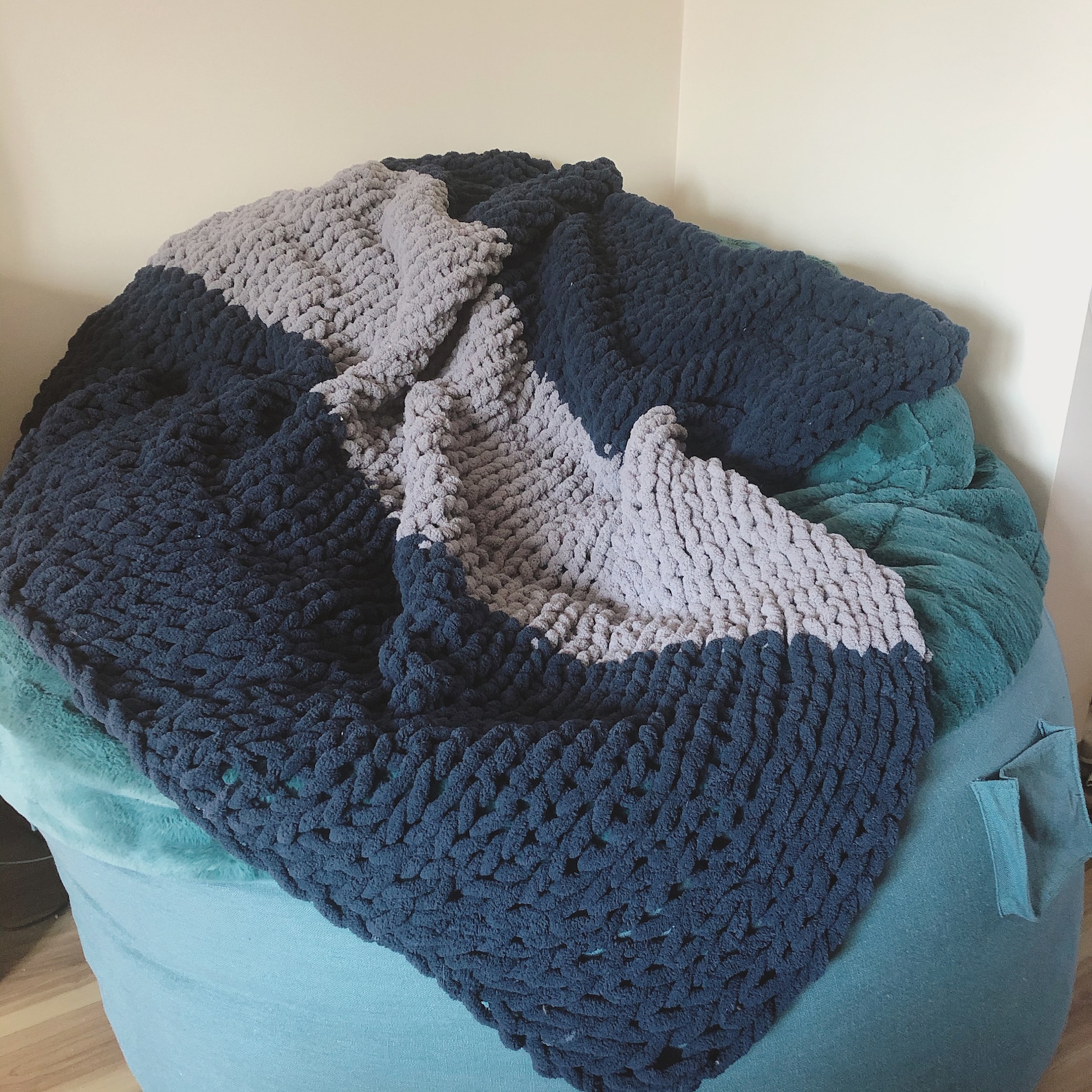 Chunky Knit Twin Blanket Blue and Gray Etsy