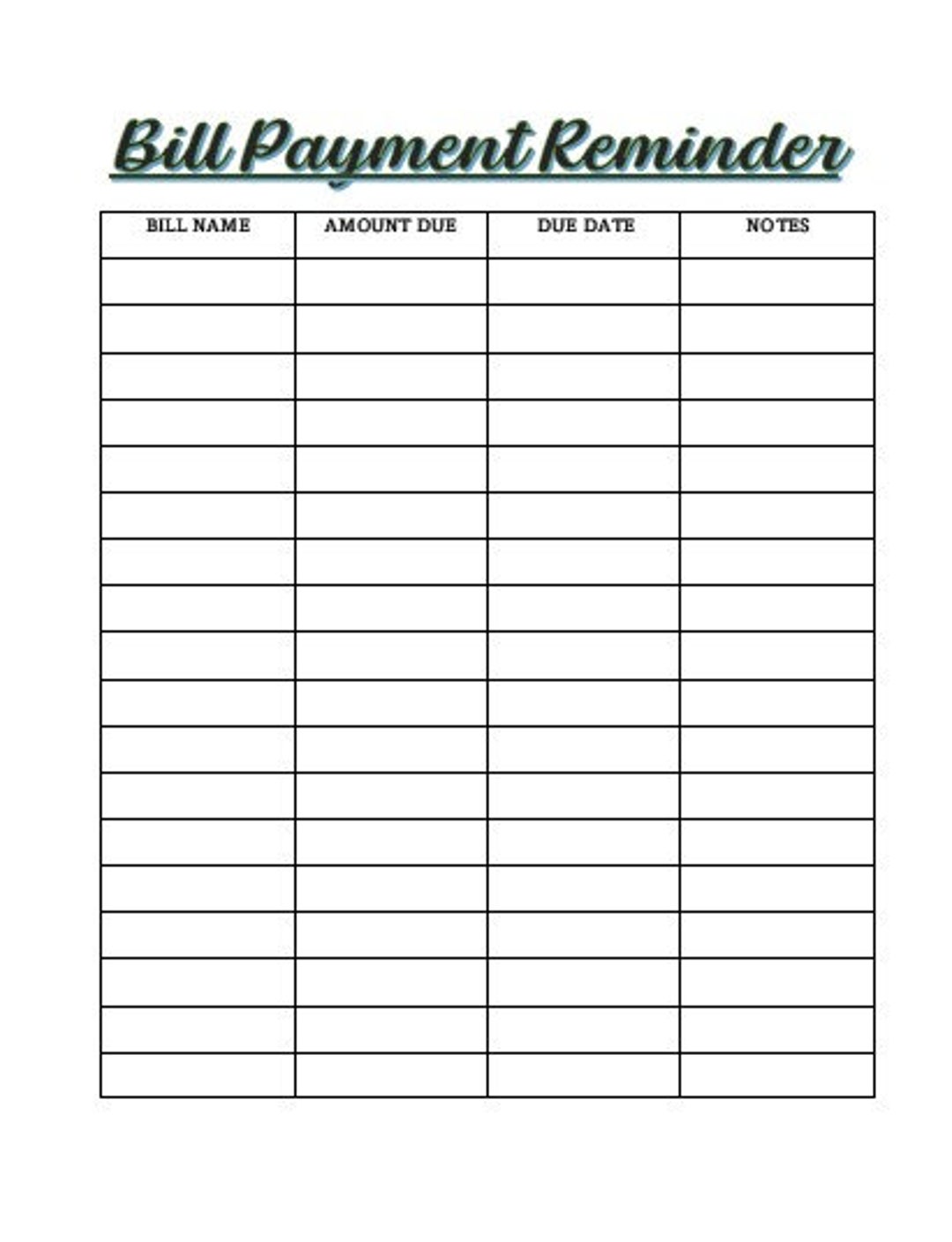 Bill Payment Reminder Template Etsy Bill Payment Reminder Template Etsy