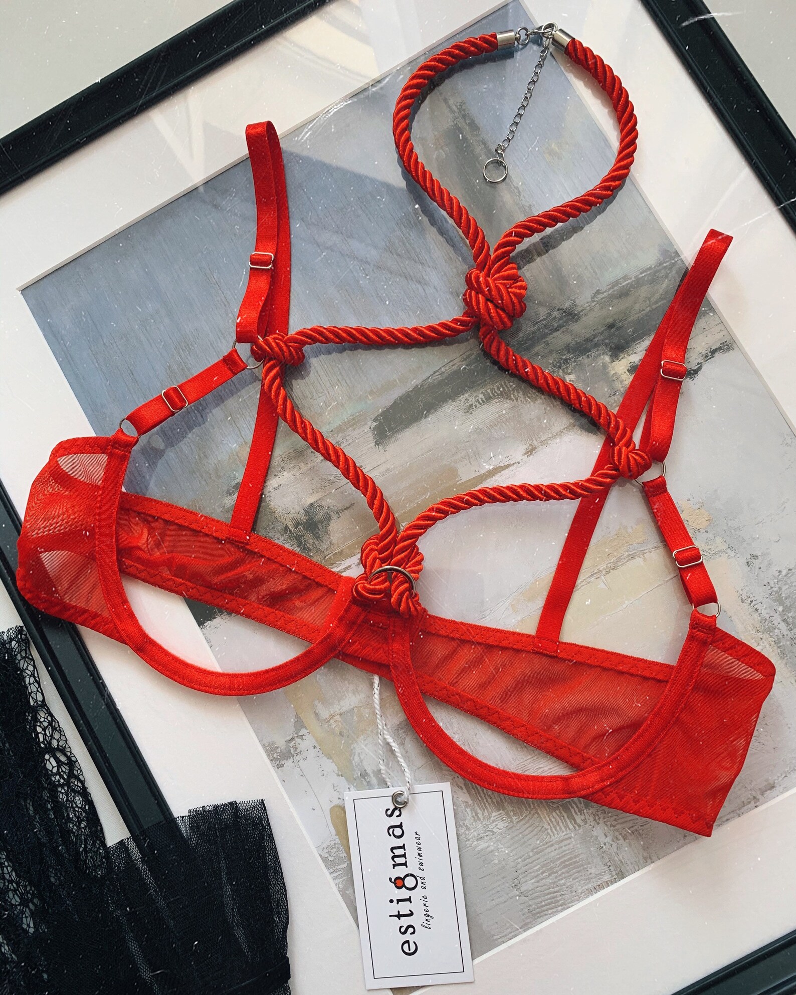 Frame Shibari Set Lingerie set Red lingerie Erotic | Etsy
