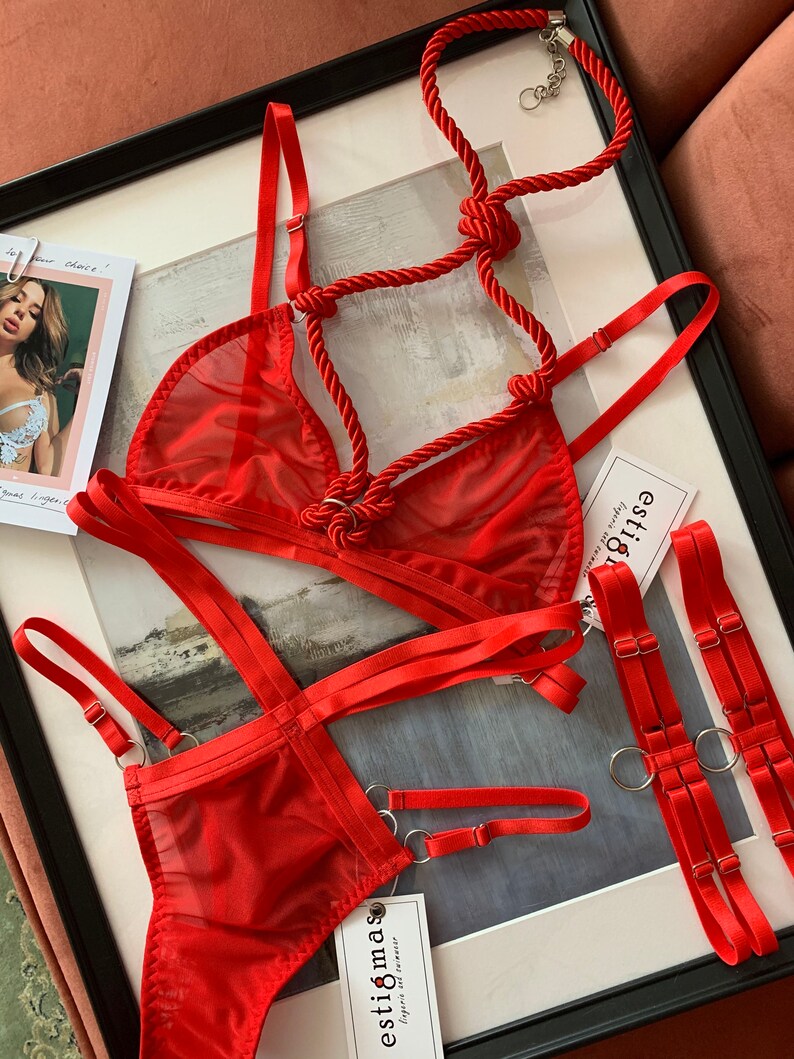 Shibari Lingerie Set Lingerie set Red lingerie Garter | Etsy