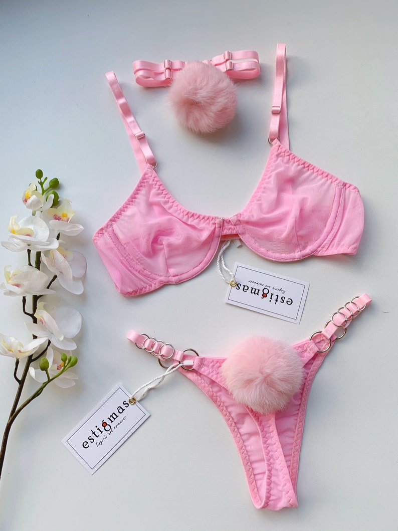 Bunny Lingerie set Pink lingerie Rabbit lingerie Strappy | Etsy