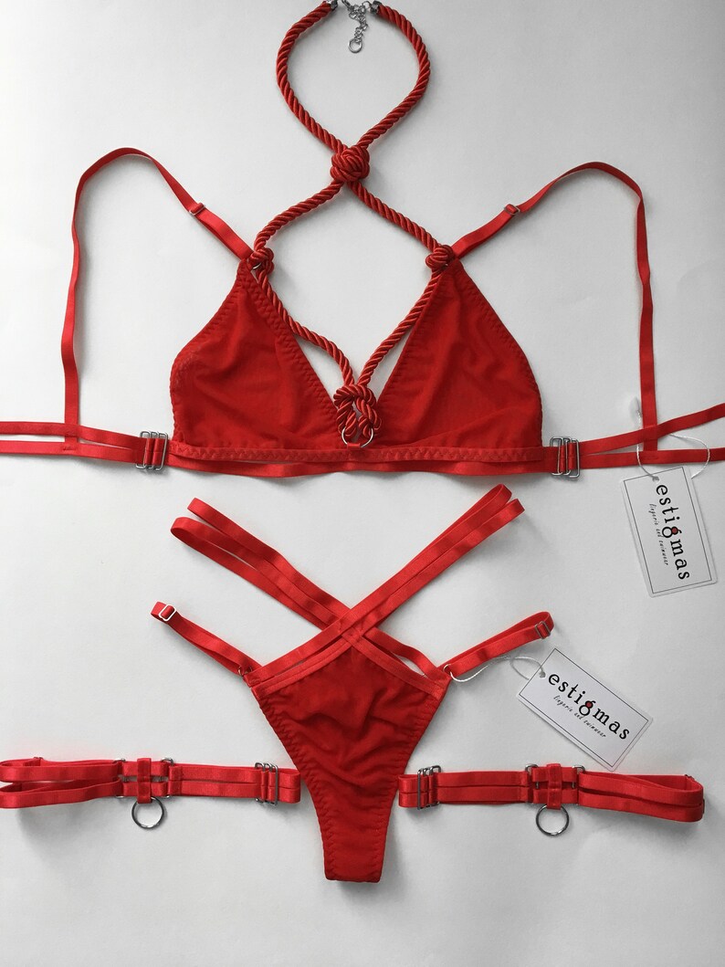 Shibari Lingerie Set Lingerie set Red lingerie Garter | Etsy
