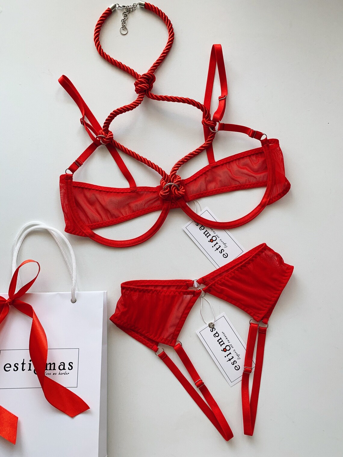 Frame Shibari Set Lingerie set Red lingerie Erotic | Etsy