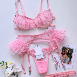 Pink Lingerie Set Lingerie set Strappy lingerie Frame | Etsy