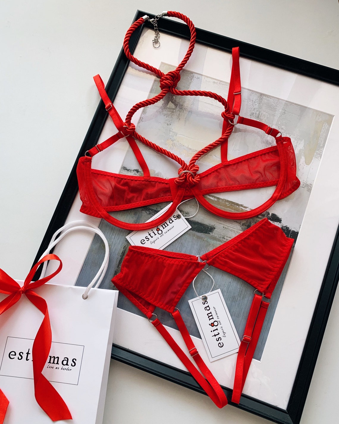 Frame Shibari Set Lingerie set Red lingerie Erotic | Etsy