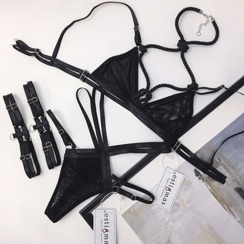 Shibari Lingerie Set Lingerie set Black lingerie Garter | Etsy
