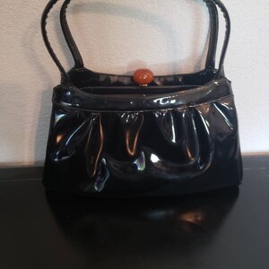 Vintage black patent leather bag with handle 1970 USA