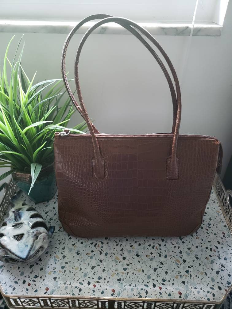 Rene' Croc Embossed Leather Handbag Made in Italy