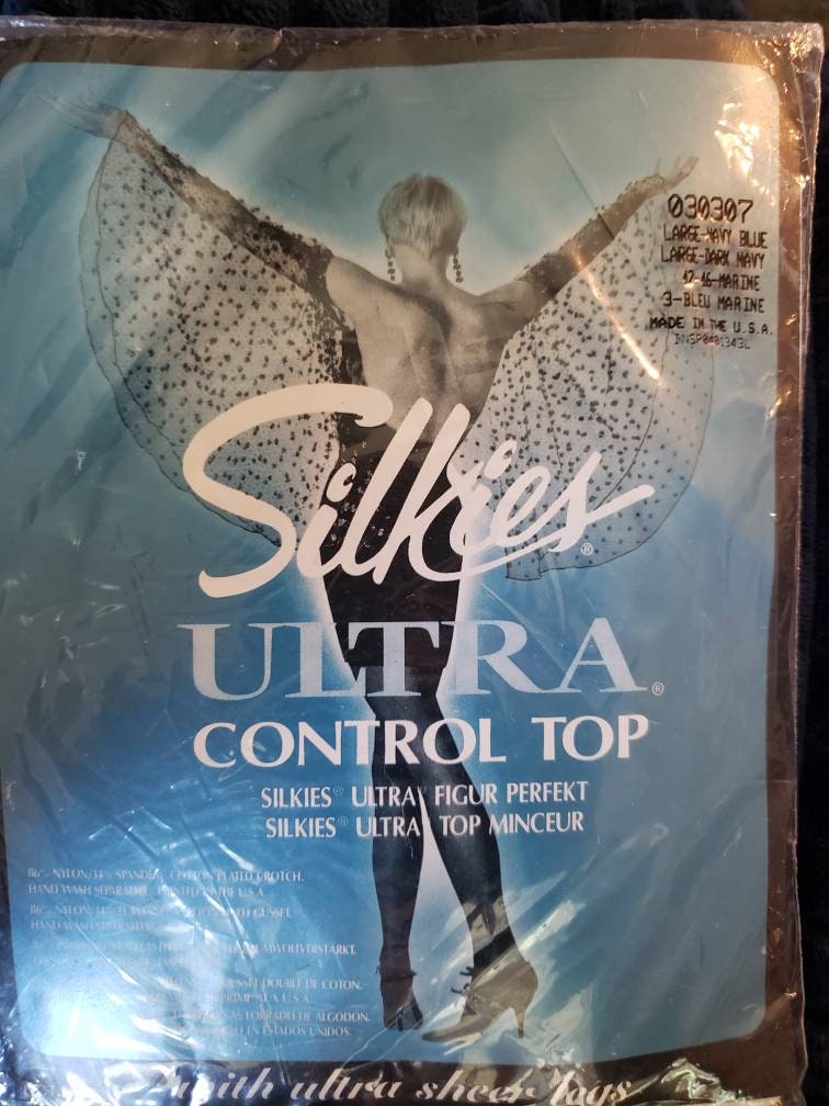 Silkies Ultra Control Top Pantyhose. Size Large in Navy Blue