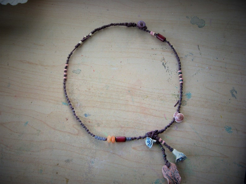 N646 Rustic Necklace Blue Flowers Flower Necklace Hippie Primitive Necklace