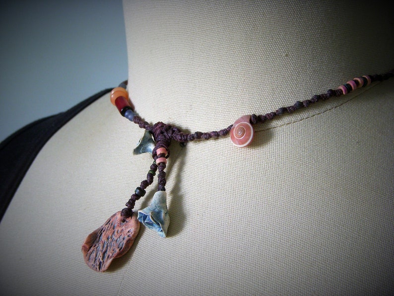 N646 Rustic Necklace Blue Flowers Flower Necklace Hippie Primitive Necklace