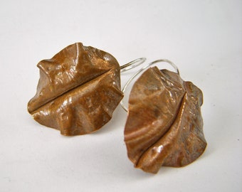 Autumn Leaf Earrings, Antiqued Copper Earrings, Copper Leaf, E730