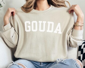 Gouda Collegiate Unisex Crewneck Sweatshirt | Cheese Lover Pullover | Gifts for Foodies | Funny Food Shirt | Specialty Cheese | Charcuterie