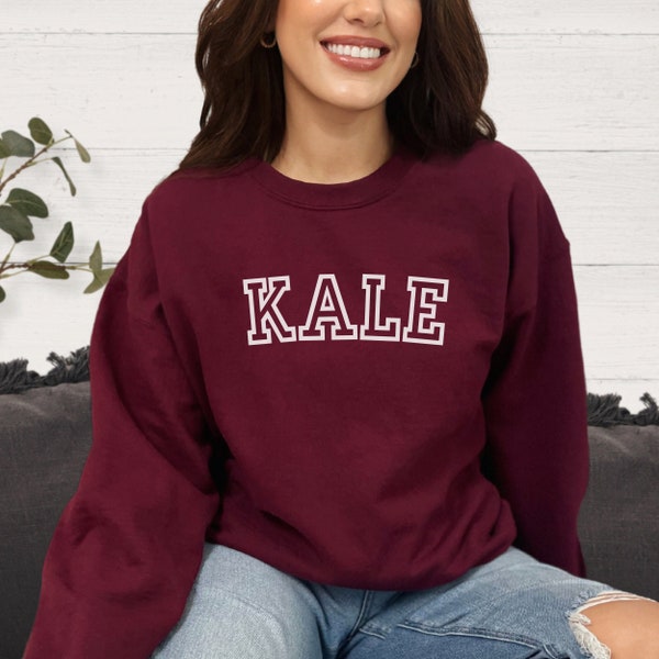 Kale Collegiate Style Unisex Crewneck Sweatshirt | Kale Salad Pullover | Gifts for Health & Fitness Nuts | Gifts for Foodies | Health Food